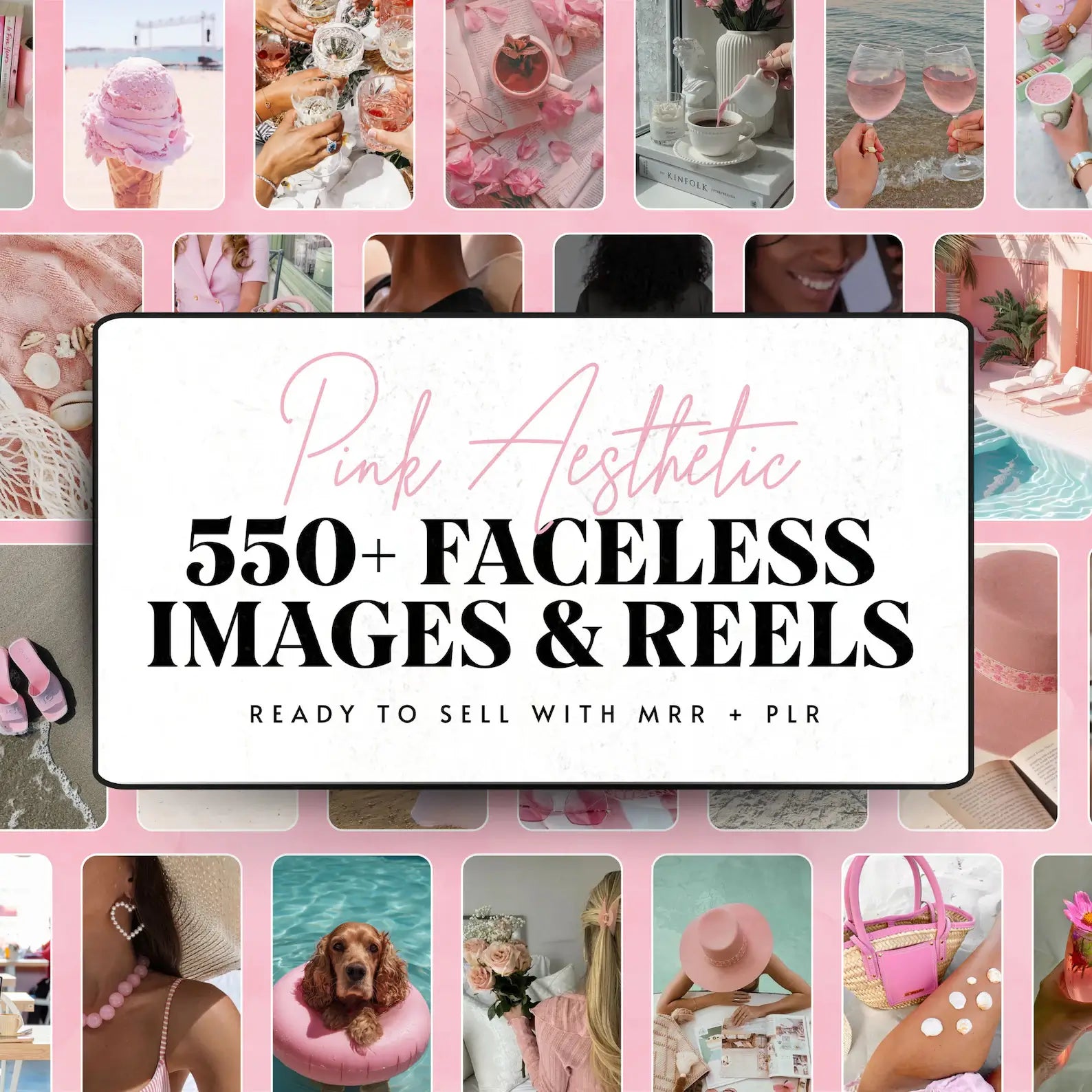 550 Pink Aesthetic Faceless Content W/ Master Resell Rights