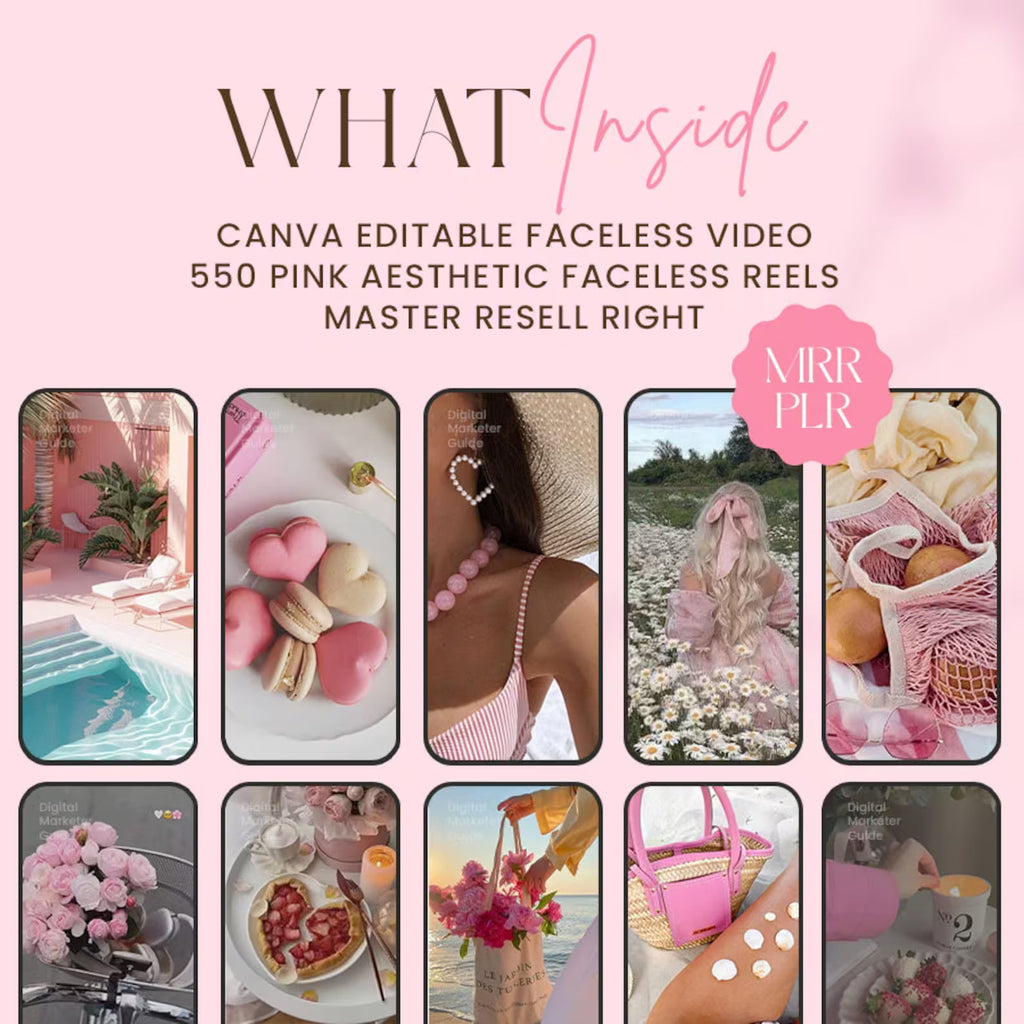 550 Pink Aesthetic Faceless Content (with Master Resell Rights)
