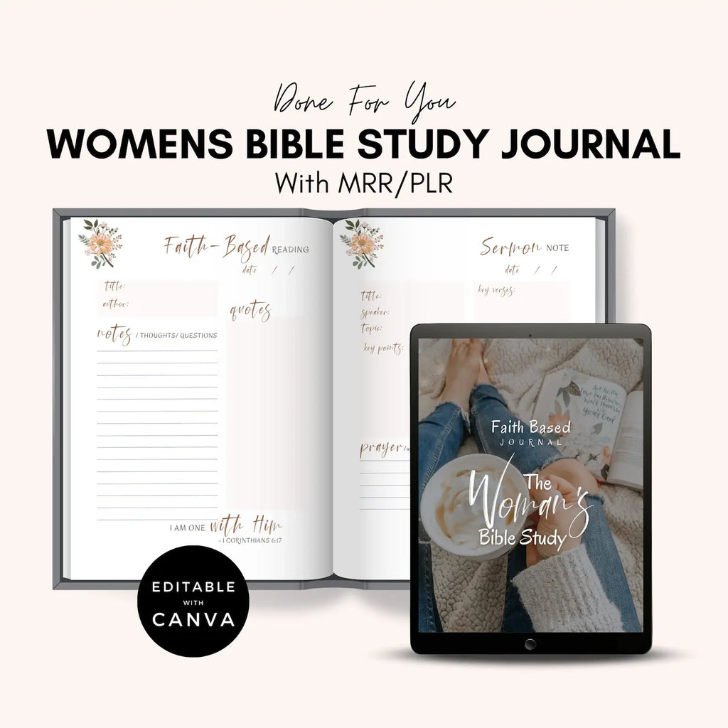 🌸 Editable Women's Faith-Based Journal | Devotional Journal & Bible Study Guide |  WITH RESELL RIGHTS